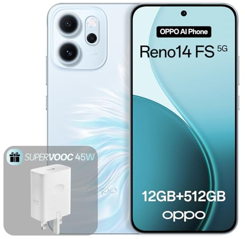 OPPO Reno14 FS 5G 12+512GB, Smartphone Android Liberado con IA, Pantalla 6,57 120Hz AMOLED, Cámara AI 50+32MP, IP69, Opal Blue (Incluye Cargador 45W SUPERVOOC)