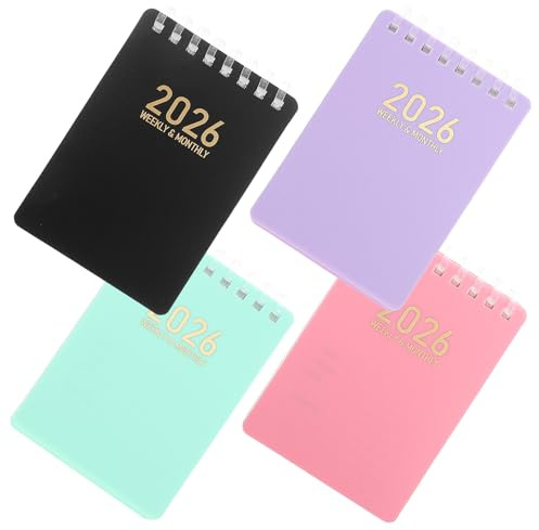 Sosoport Agenda Mensuel Mini Format A7 10X75 CM à Spirale Lot de 4 Calendrier de Poche 2026 pour Organisation Quotidienne Scolaire et Professionnelle