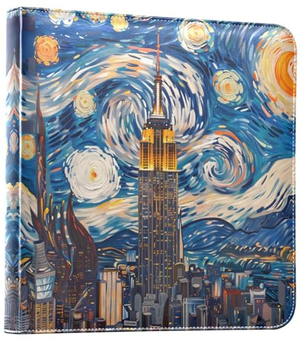 Reiacy Album fotografico grande autoadesivo – Van Gogh's Empire StateDIY libro dei ricordi in pelle – raccoglitore ad anelli ricaricabile con 20 fogli per foto da 15 x 10 cm, 17 x 12 cm, per viaggi e