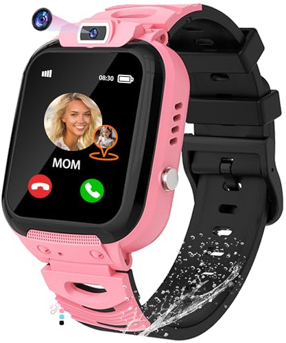 EUNICECG Smartklocka för Barn med GPS-Tracker Telefon Väckarklocka IP68 Vattentät IP68 Vattentät Pusselspel SOS Födelsedag Gåvor - Digitalt Smartwatch Barn Pojkar Flickor