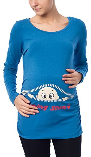 M.C. Coming Soon – rolig rolig söt mammamode, mammaskjorta, tröja, graviditetströja med motiv för graviditet, långärmad, Mörkblå, S