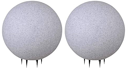 Kugelleuchte aussen, Gartenlampe 2er Set Ø50cm, Stein-Optik | Außenleuchte spritzwassergeschützt | Gartenleuchte, E27-Fassung | Kugellampe mit Erdspieß