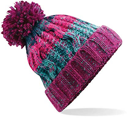 ASVP Shop Corkscrew Cable Knitted Bobble Hat Plain Mens Womens Beanie Warm Winter Pom Wooly Cap (Winter Berries)