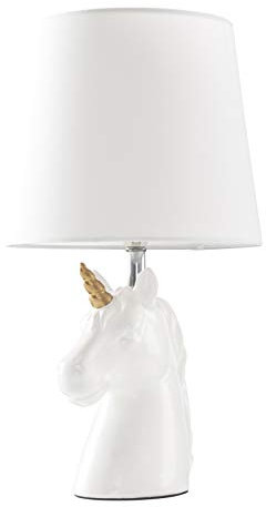 MiniSun | Gloss White and Gold Ceramic Unicorn Table Lamp with a White Tapered Light Shade | Table Lamps, Home Décor & Improvement Essential