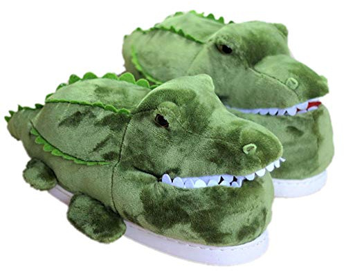 Adulte Unisexe Pantoufles Animal en Peluche Chaud d'hiver,Animal Confortable Doux Styling Court Peluche Flanelle Bottillons,39-43,Crocodile