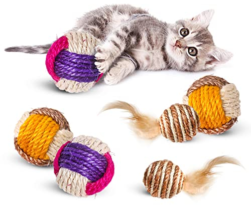 Skrtuan Katzenspielzeug Ball,6pcs Katzenbälle Interaktives Feder Spielzeug Katzen Ball für den Innenbereich,Interaktives Spielzeug für Katzen,Katzenspielzeug Selbstbeschäftigung