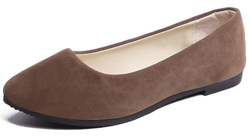Hwalleum Women's Ballet Flats, Womens Simple Casual Flat Shoes Solid Color Pumps Ladies Girls Dolly Ballet Ballerina Work Smart Office Formal Comfort Pointed Toe Slip On Flats Shoes Dark Brown