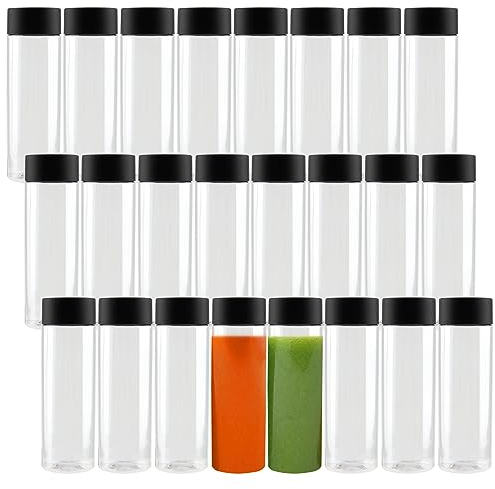 DAKFOOK Lot de 24 bouteilles vides en plastique PET transparent anti-fuite avec couvercles, 400 ml, pour jus de fruits, boissons et lait faits maison