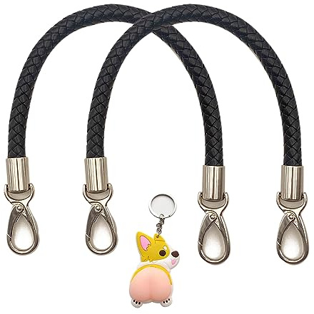 Zzcy 2 Maniglie Per Borse Da 40 cm, Con Piccolo Portachiavi, Manici In Pelle Per Borse, Tracolla di Ricambio, Con 2 Moschettoni (Nero)