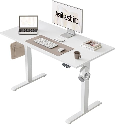 Agilestic Höhenverstellbarer Schreibtisch 100 x 60 cm, Stabiler Schreibtisch Höhenverstellbar Elektrisch mit Memory-Handsteuerung, Ergonomischer Steh-Sitz Tisch Computertisch, Weiß