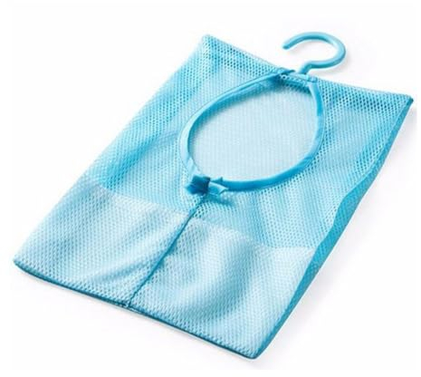Vellivar Clothes Peg Bag, Mesh Peg Bag for Washing Line with Hanger Multi Purpose Peg Bags Organizer Peg Organisation Storage Hanging Bag Blue 26 x 30cm