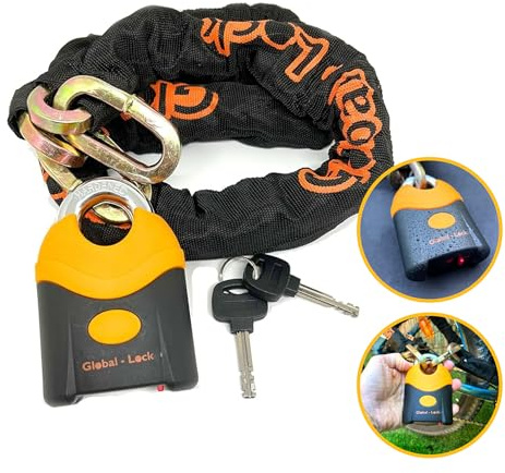 Global-Lock Candado Resistente al Agua, Antirrobo Moto Cadena con Candado, Alta Seguridad, Anti-Rayadas, Acero Endurecido ø13, Doble Cierre, para Anclaje Garaje Moto, Bicicleta (120cm)