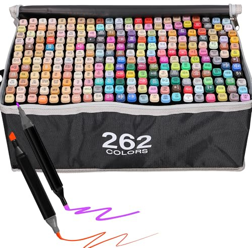 EXTRALINK Alkoholmarker Filzstifte 262 Stück, 2 Sekunde Schnell Trocknende Stifte Set, Marker Stifte mit Doppelseitige Spitze, Lebendige Tintenfarbe, Stifte mit Tragetasche, Zeichnung, Manga