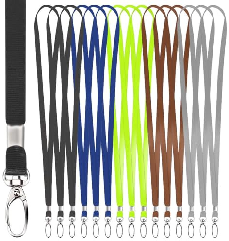 Azlanway Coloré Tour De Cou Porte Badge, 15Pcs 45cm Courroie De Lanière Sangle Cordon avec Fermoir Métallique Pivotant pour Porte Badge/Carte d'identification, Porte-clés