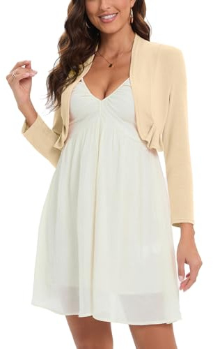 Hobrounn Bolero para mujer, manga larga, elegante, cárdigan corto, cárdigan bolero, parte delantera abierta, parte superior