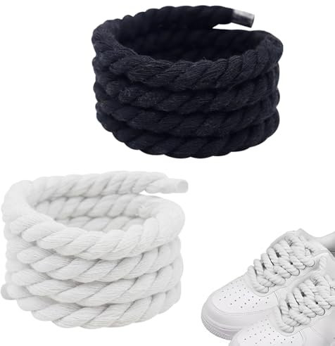 IKOPFLN 2 Par Cordones Zapatillas Gruesos Para Air Force 1, Rope Laces, Cordones Gordos (8mm,150cm), Cordones Cuerda Chunky Retorcidos Algodon Anchos Redondos Para Cordones de Bricolaje