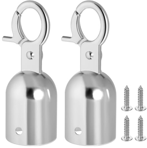 Lot de 2 embouts de corde - 20 mm - Avec crochet - Argenté - Pour corde d'arrêt - Main courante - Mousqueton - En acier inoxydable - Pour corde de terrasse, rampe d'escalier