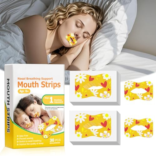 30 Piezas Cinta Bucal para Dormir Mouth Tape Antirronquidos para Niños y Adultos Corregir Boca Abierta Mejora la Respiración Nasal y la Calidad del Sueño Nocturno (Fase 1)