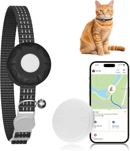 Cat Tracker, Waterproof Pet GPS Tracker for Cats Compatible with Apple Find My App (Only iOS), No Monthly Fee, Black