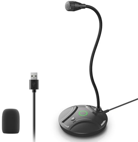 CMOCIIY Plug & Play USB-datormikrofon, flexibel svanhals och tyst knapp LED – skrivbordsmikrofon för spel, YouTube, streaming, kompatibel med Windows/Mac (1,8 m/6 fot)