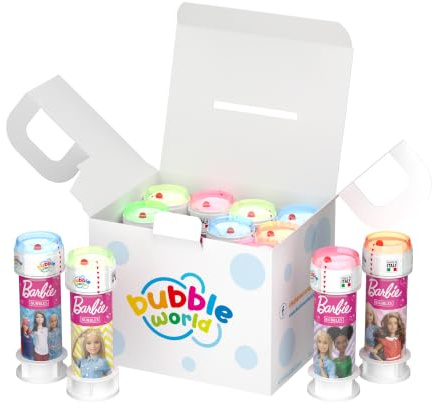 Bubble World Bolle di sapone BARBIE per bambini Party Pack confezione 12 pz da 60 ml Gadget compleanno a tema Moda Made in Italy