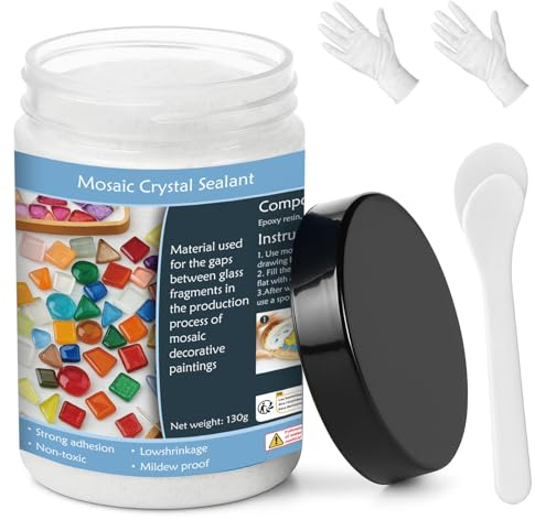 Mosaic Grout for Crafts – White Quick-Dry Crystal Tile Grout, Ready-to-Use Caulking Agent for DIY Glass Art, Handmade Gifts & Mosaic Kit Supplies (130g)