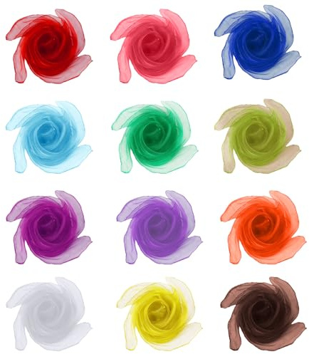 Zegnuem Paños de malabares, 12 paños de colores, 60 x 60 cm, toallas de baile, guardería, espectáculos infantiles y adultos, toallas de seda para bailar, malabares, sensoriales, circo, decoración