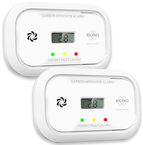 2-Pack ELRO FC5010 Rilevatore di monossido di carbonio con batteria da 10 anni e display – Rilevatore di CO conforme alla norma europea EN50291
