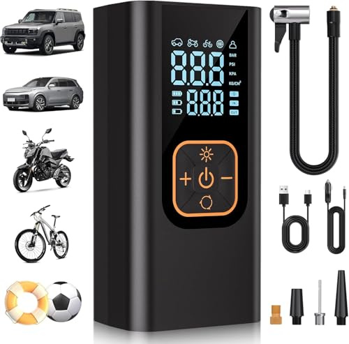 GIMFOOM Tire Inflator, 160PSI Portable Air Pump with Pressure Gauge and Digital LCD Display for Basketball Pump
