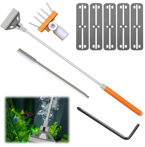 Aquarium Algae Scraper for Glass, 2 in 1 Fish Tank Cleaner Kit with Brush & 5 Stainless Steel Blades, Adjustable brush head angle - Aquarium Glass Cleaner Cleaning Tool Set for Reef Plant Tanks