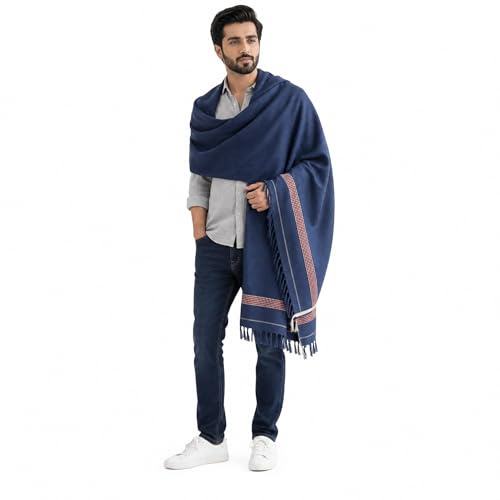 SHOPUKASA Men's Shawl Lightweight Summer Scarf — Cashmere Feel Shemagh Keffiyeh Wrap, Soft Breathable Cotton Blend Scarves for Men, All Season Festival Travel Beach Scarf, Generous 84×42 Inches Gift