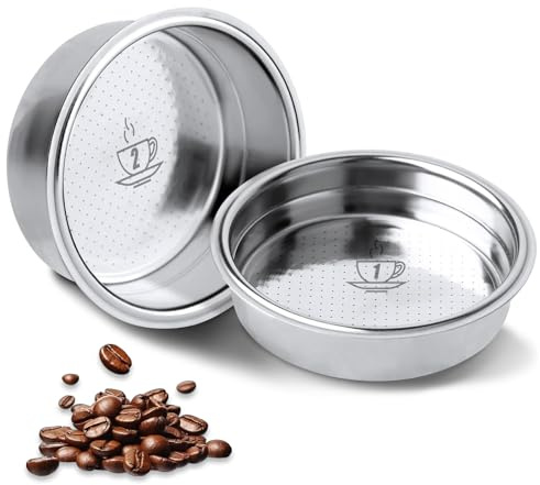 YIQILAIYA 2 piezas Filtro Cafe 51mm no Presurizado, 51mm Filtro Cafetera Inoxidable Compatible con Cafeteras Cecotec, Ufesa y Breville (taza simple + doble)
