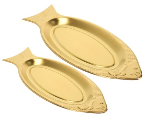 TOYANDONA Platos de Acero Inoxidable para Servir Pescado 2 Piezas 35Cm y 40Cm Diseño en Forma de Pez Bandejas para Aperitivos y Barbacoa Ideales para Cocina Restaurante y Eventos