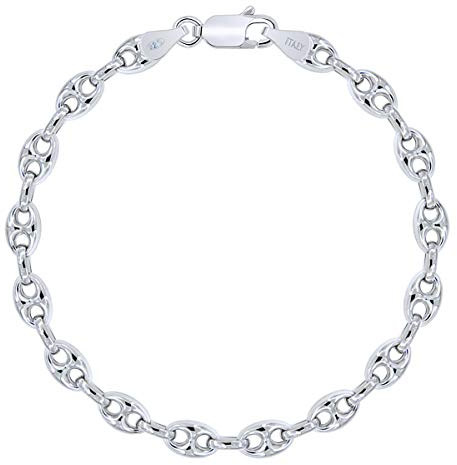 PLANETYS - Hohl Kaffeebohne Bohnenkette Armband 925 Sterling Silber rhodiniert - 6.2 mm Breite