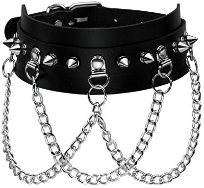 MILAKOO Cool Rivet Spike Nieten PU Leder Choker Halskette Legierungskette für Goth Punk Rocker