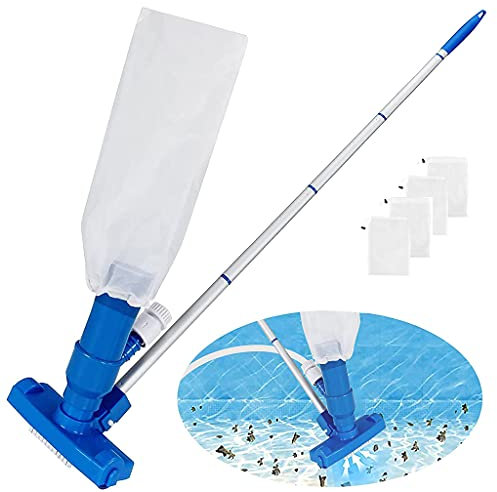 GJXJY Aspirateur Piscine Manuel Manche - Outillage Aspirateur Piscine avec 4 Sacs en Filet - Poignée Extensible en Acier Inoxydable -Aspirateur de Piscine Skimmer pour Piscines Hors Sol et Étangs