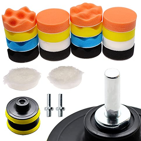 ROIIKETU Polishing Pads for Drill,25Pcs 8cm/3” Sponge Waxing Buffing Pad & Woolen Polishing Pad Set with M10 Drill Adapter for Auto Car Polisher (22)