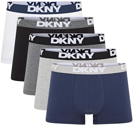 DKNY Portland Mens Boxers Shorts Multipack | Pack Of 5 Cotton Boxers For Men | Breathable Trunks, Cotton Fabric | Mens Underwear Trunks For Him, Grey, Black, Navy, Charcoal, White, L