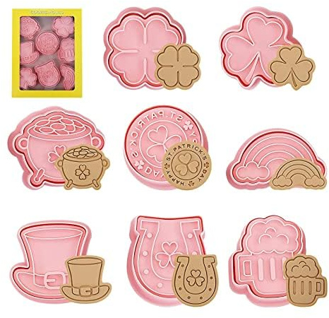 FENGCHUANG 8 Pezzi Formine per Biscotti Quadrifoglio 3D, Tagliabiscotti Plastica, Formine Biscotti Natale, Stampi Biscotti Natalizi Plastica, Stampo Plastique 3D Omino di Pan di Zenzero (Rosa)