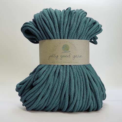 5mm Braided Macrame Cord Rope by Jolly Good Yarn, Soft Recycled Cotton, 100m (500g), Wall & Plant Hangers, Textile Jewellery, Decorations (Exeter Blue)