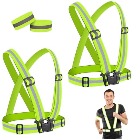 mizikuu 2 Piezas Seguridad Chaleco Reflectante Set, Chaleco de Seguridad Correr 2 Piezas Brazalete Reflectante Ajustable Chaleco Fluorescencia para Correr Senderismo Ciclismo Carreras Motorista