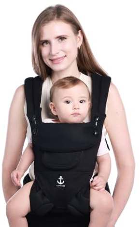 LUFFCABO Porte Bebe Physiologique, Porte Bébé Nouveau Né à Tout-Petit, Porte Enfant Respirant, Porte Bébé Avec Panneau De Contrôle De Température (noir)