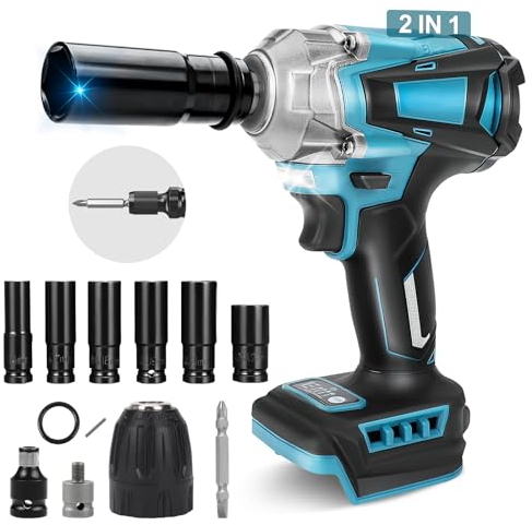 700Nm Schlagschrauber Kompatibel Mit Makita 18V Lithium-Akku, 1/2 Zoll Bürstenloser Schraubenschlüssel Mit 6 Stecknüsse für Auto Reifenwechsel (Ohne Akku und Ladegerät)