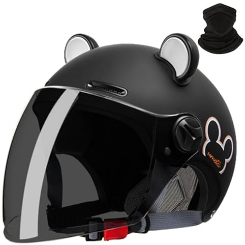GNIUBBDB Casco Aperto 3/4 metà Moto con Orecchie, ECE Approvato Adulti Scooter Aperto Casco, Go-Kart ATV Strada Moto caschi per Gli Uomini e Le Donne R,56-62CM