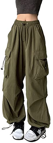 YINGWIN Joggingbyxor dam baggy cargobyxor dam streetwear gotiska kläder dam, Armégrön, XL