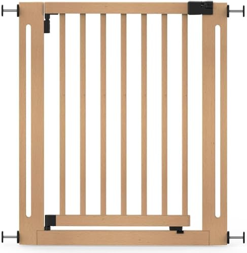 Safetots Wooden Elegance Baby Gate, Natural, 79cm - 87cm, Pressure Fit | No drilling required, one-piece gate with no extensions, extra-wide doorway and easy one-handed operation.