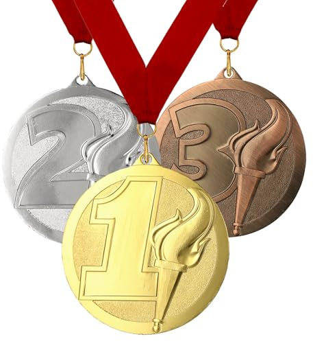 Larius 3 Stücke Premium Metall Gewinner Award Medaillen für Sport, Wettbewerbe, Zahlenmedaillen 1 2 3 Platz