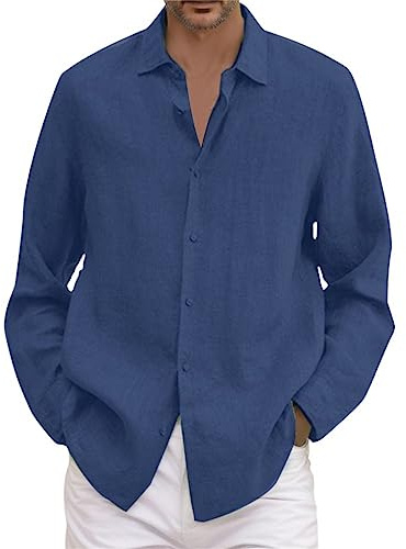 Camicia da Uomo a Maniche Lunghe con Colletto rovesciato da Uomo in Cotone e Lino Estivo da Uomo, Casual, Taglie Forti Dolcevita Invernale