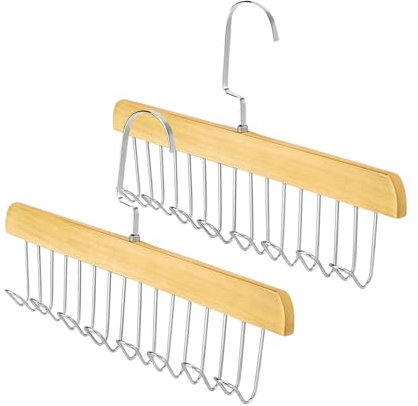 Exsbtay 2 Pezzi Portacravatte da Armadio 28cm, Portacinture In Legno, Organizer Armadio con 8 Ganci, 360°Supporto per Cintura per Armadio, Gruccia Portacinture, per Cinture,Cravatte,Sciarpe