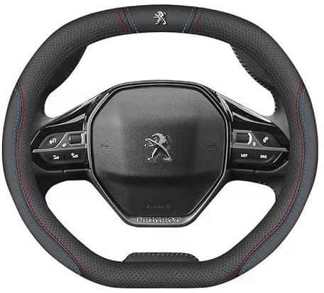 TYUIGHF Coprivolante Auto, per Peugeot 208 308 2008 SW 5008 GT Line Rifter 2016-2022 Antiscivolo Traspirante Coprivolante in Pelle,Copri Sterzo in Microfibra Il Sudore